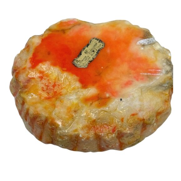 Vintage Orange Alabaster Ashtray / Cigar Rest Made in Italy 1970s ABF Tobacciana - Picture 3 of 9